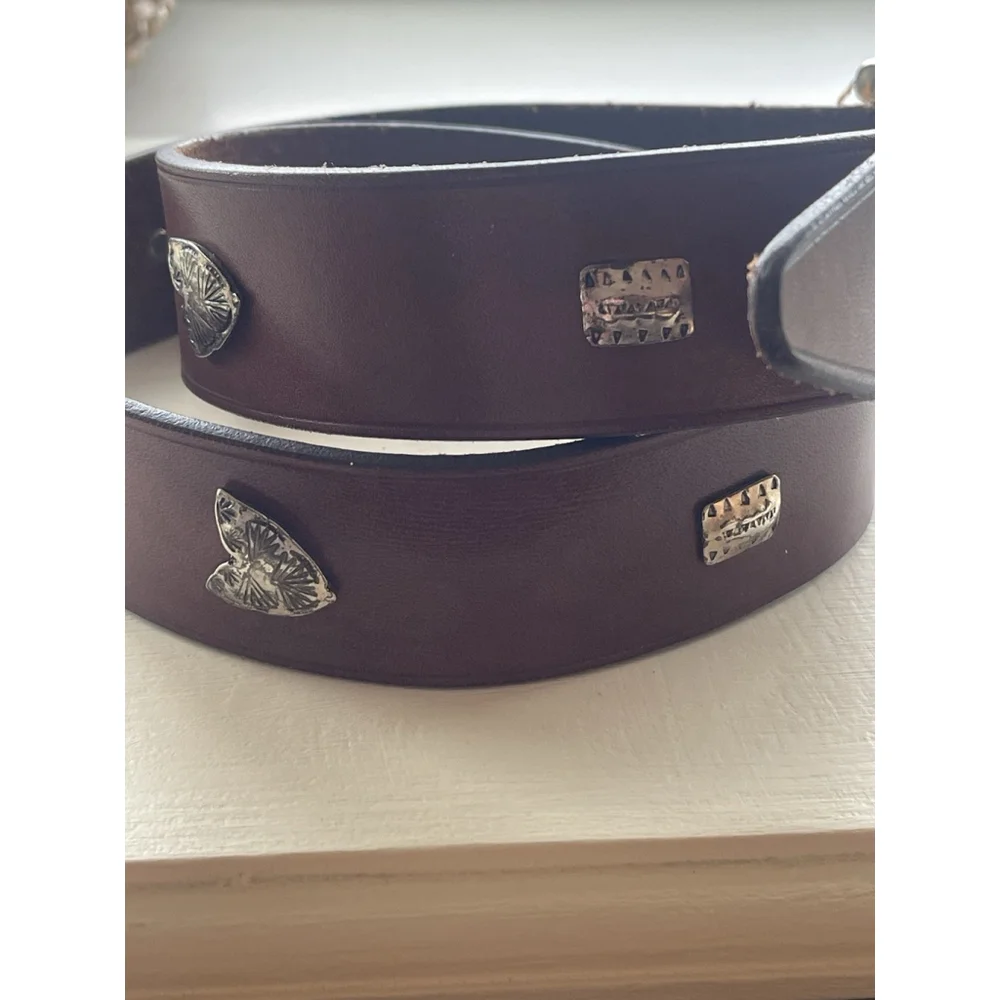 Vtg Neiman Marcus Brown Leather Western Concho Style Belt 34 Silver Buckle